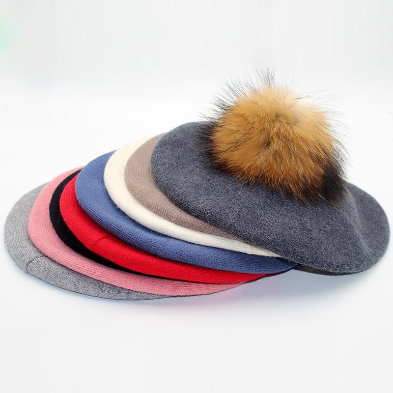 Elizabeth Knitted Wool Beret with Pompom-Hats-Arimonz-Arimonz