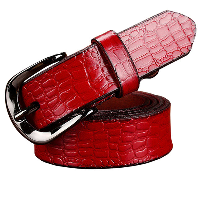 Fashion Genuine Leather Belts For Women Design Pin Buckle Belt-Women's Belts-Arimonz-Red-90cm/35.43inches-Arimonz