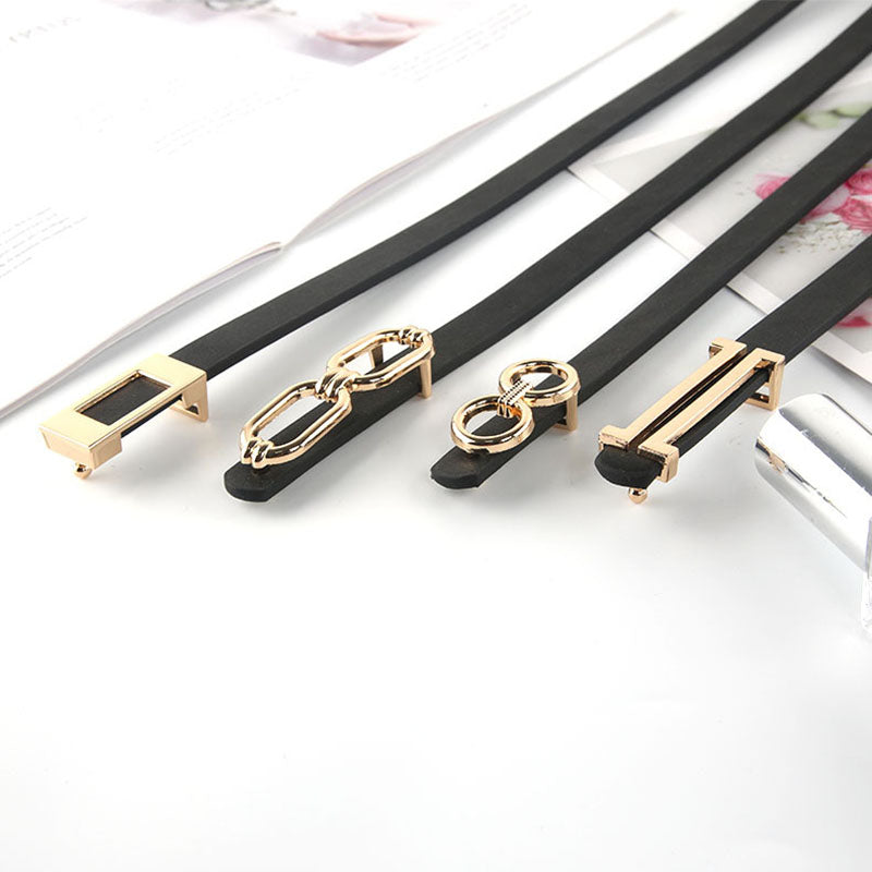 Fashion Leather Thin Belt Women Personality Metal Buckle Waist Belt-Belts-Arimonz-Arimonz