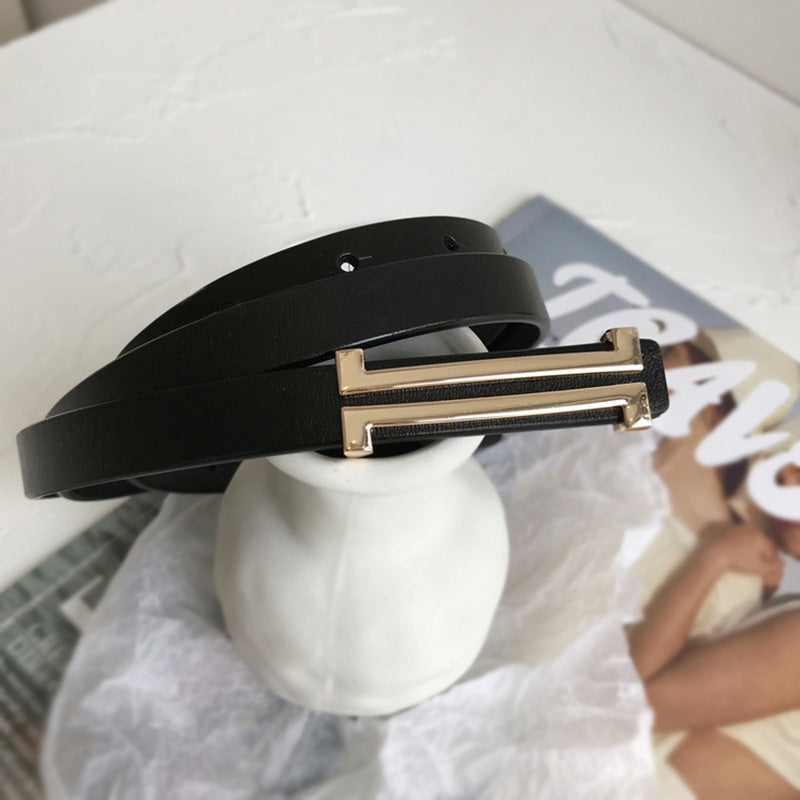 Fashion Leather Thin Belt Women Personality Metal Buckle Waist Belt-Belts-Arimonz-Arimonz