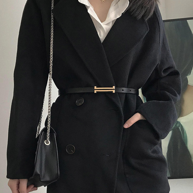 Fashion Leather Thin Belt Women Personality Metal Buckle Waist Belt-Belts-Arimonz-Arimonz