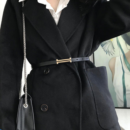 Fashion Leather Thin Belt Women Personality Metal Buckle Waist Belt-Belts-Arimonz-Arimonz