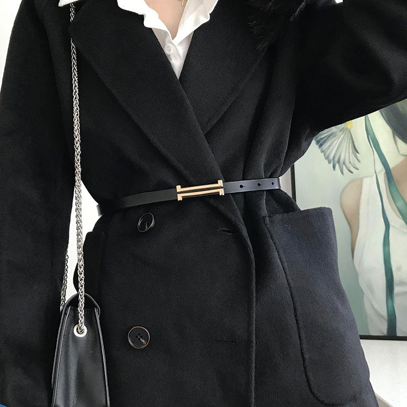 Fashion Leather Thin Belt Women Personality Metal Buckle Waist Belt-Belts-Arimonz-Arimonz