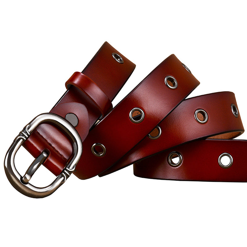 Fashion Metal Hollow Genuine Leather Belts For Women Pin Buckle Belt-Belts-Arimonz-Arimonz