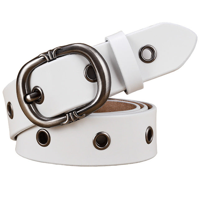 Fashion Metal Hollow Genuine Leather Belts For Women Pin Buckle Belt-Belts-Arimonz-White-90cm/36inches-Arimonz