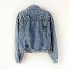 Fashion Women’s Denim Jacket Full Sleeve Loose Button Pearls-Jean Jackets-Arimonz-Arimonz