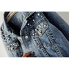 Fashion Women’s Denim Jacket Full Sleeve Loose Button Pearls-Jean Jackets-Arimonz-Arimonz