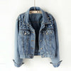 Fashion Women’s Denim Jacket Full Sleeve Loose Button Pearls-Jean Jackets-Arimonz-Arimonz