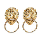 Fashionable and Changeable Antique Gold Lion Pattern Dangle Earrings-Drop Earrings-Arimonz-Arimonz