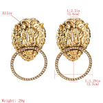 Fashionable and Changeable Antique Gold Lion Pattern Dangle Earrings-Drop Earrings-Arimonz-Arimonz