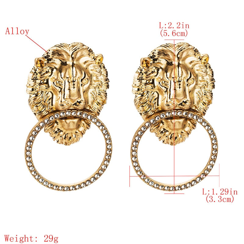 Fashionable and Changeable Antique Gold Lion Pattern Dangle Earrings-Drop Earrings-Arimonz-Arimonz