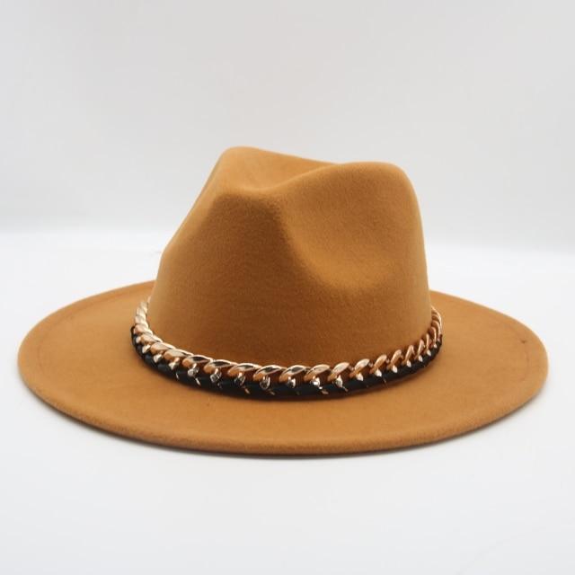 Fashionable Fedoras For Women Felted Chain Belt Casual Hats For Women-Hats-Arimonz-Arimonz