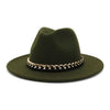 Fashionable Fedoras For Women Felted Chain Belt Casual Hats For Women-Hats-Arimonz-army green-Arimonz