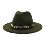 Fashionable Fedoras For Women Felted Chain Belt Casual Hats For Women-Hats-Arimonz-army green-Arimonz