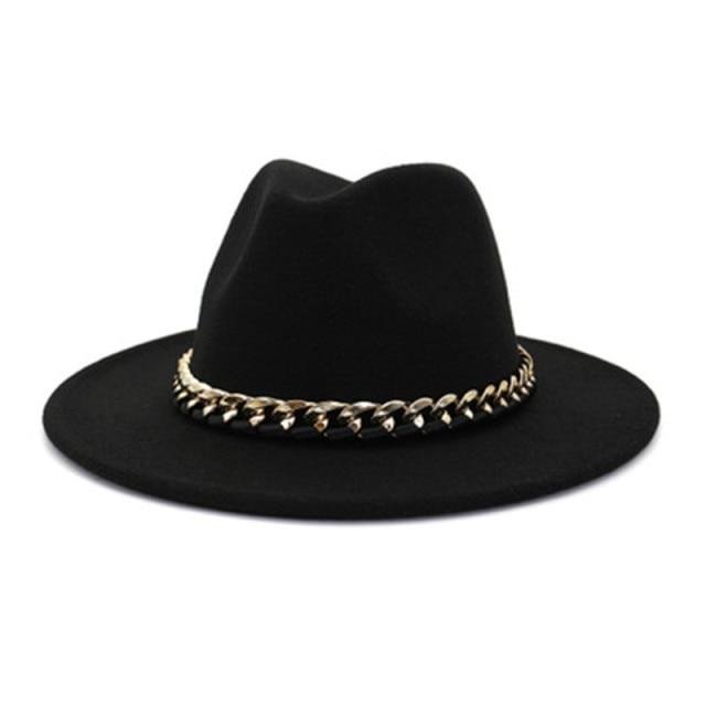 Fashionable Fedoras For Women Felted Chain Belt Casual Hats For Women-Hats-Arimonz-black-Arimonz