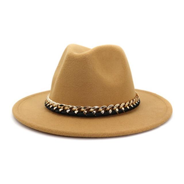 Fashionable Fedoras For Women Felted Chain Belt Casual Hats For Women-Hats-Arimonz-camel-Arimonz
