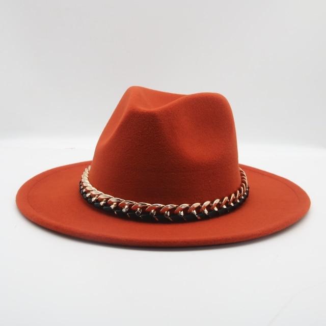 Fashionable Fedoras For Women Felted Chain Belt Casual Hats For Women-Hats-Arimonz-caramel-Arimonz