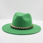 Fashionable Fedoras For Women Felted Chain Belt Casual Hats For Women-Hats-Arimonz-grass green-Arimonz