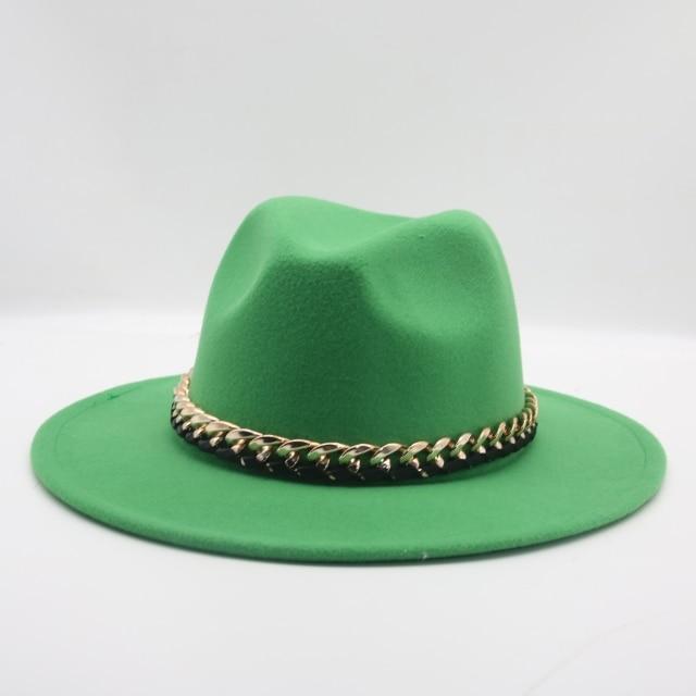 Fashionable Fedoras For Women Felted Chain Belt Casual Hats For Women-Hats-Arimonz-grass green-Arimonz