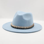 Fashionable Fedoras For Women Felted Chain Belt Casual Hats For Women-Hats-Arimonz-light blue-Arimonz