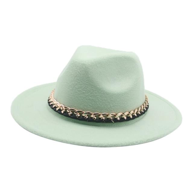 Fashionable Fedoras For Women Felted Chain Belt Casual Hats For Women-Hats-Arimonz-light green-Arimonz