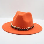 Fashionable Fedoras For Women Felted Chain Belt Casual Hats For Women-Hats-Arimonz-orange-Arimonz