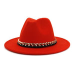 Fashionable Fedoras For Women Felted Chain Belt Casual Hats For Women-Hats-Arimonz-Orange red-Arimonz
