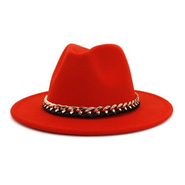Fashionable Fedoras For Women Felted Chain Belt Casual Hats For Women-Hats-Arimonz-Orange red-Arimonz
