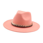 Fashionable Fedoras For Women Felted Chain Belt Casual Hats For Women-Hats-Arimonz-peach pink-Arimonz