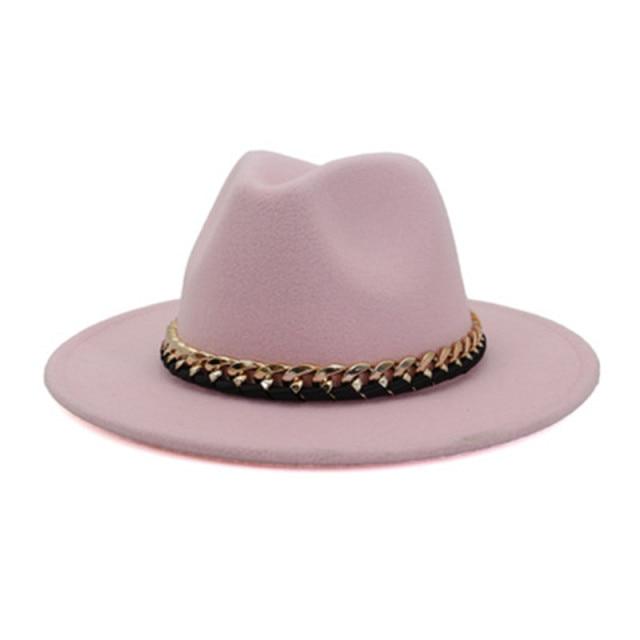 Fashionable Fedoras For Women Felted Chain Belt Casual Hats For Women-Hats-Arimonz-pink-Arimonz