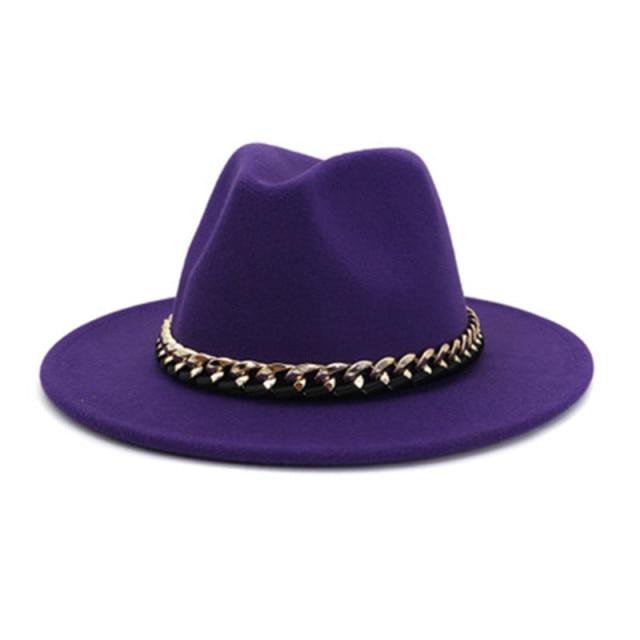 Fashionable Fedoras For Women Felted Chain Belt Casual Hats For Women-Hats-Arimonz-purple-Arimonz