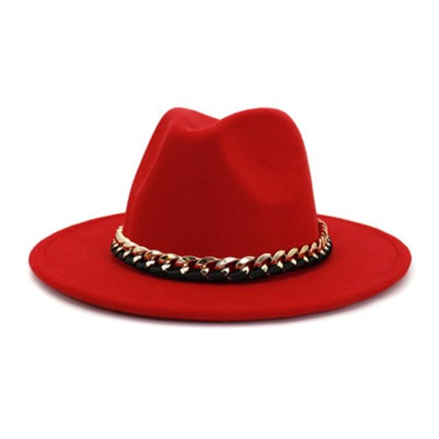 Fashionable Fedoras For Women Felted Chain Belt Casual Hats For Women-Hats-Arimonz-red-Arimonz