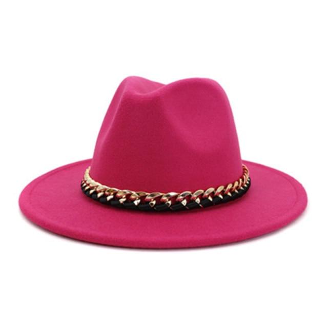 Fashionable Fedoras For Women Felted Chain Belt Casual Hats For Women-Hats-Arimonz-rose red-Arimonz
