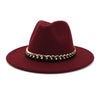 Fashionable Fedoras For Women Felted Chain Belt Casual Hats For Women-Hats-Arimonz-wine red-Arimonz