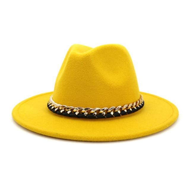 Fashionable Fedoras For Women Felted Chain Belt Casual Hats For Women-Hats-Arimonz-yellow-Arimonz