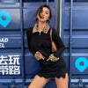 Fashionable Fur Coat Top Women Elegant Black Rib knit Pullover Jacket-Fuzzy Jackets-Arimonz-Arimonz