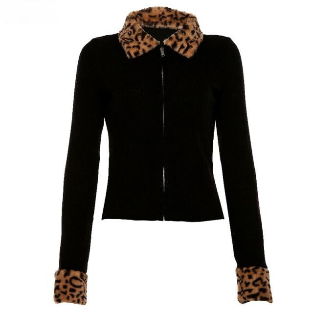 Fashionable Fur Coat Top Women Elegant Black Rib knit Pullover Jacket-Fuzzy Jackets-Arimonz-black-S-Arimonz