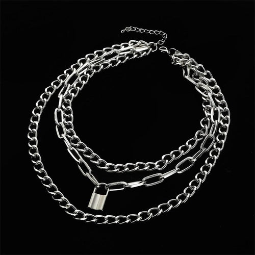 Fashionable Necklace Layered Chain Necklace Lock Pendant Jewelry For Women-Necklaces-Arimonz-Arimonz