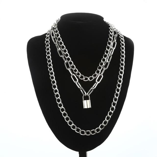 Fashionable Necklace Layered Chain Necklace Lock Pendant Jewelry For Women-Necklaces-Arimonz-silver color-Arimonz