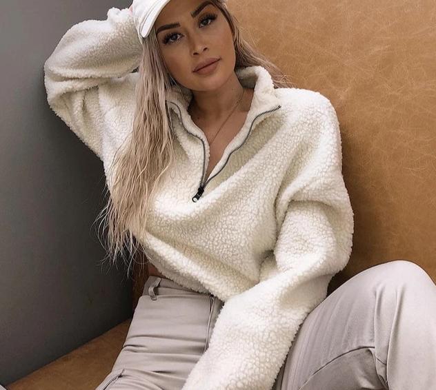 Faux Lambswool Pullover Crop Top-Pullovers-Arimonz-Arimonz