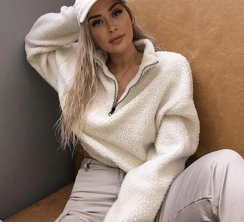 Faux Lambswool Pullover Crop Top-Pullovers-Arimonz-Arimonz