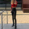 Faux Leather Pencil Pant Lace Up High Waist Slim Casual Trouser-Pants-Arimonz-Arimonz