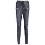 Faux Leather Pencil Pant Lace Up High Waist Slim Casual Trouser-Pants-Arimonz-XS-Arimonz