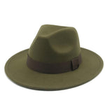 Fedora Hat Women Winter Hats for Women Ribbon Band Hat Wide Brim-Winter Hats-Arimonz-Army green-S-Arimonz