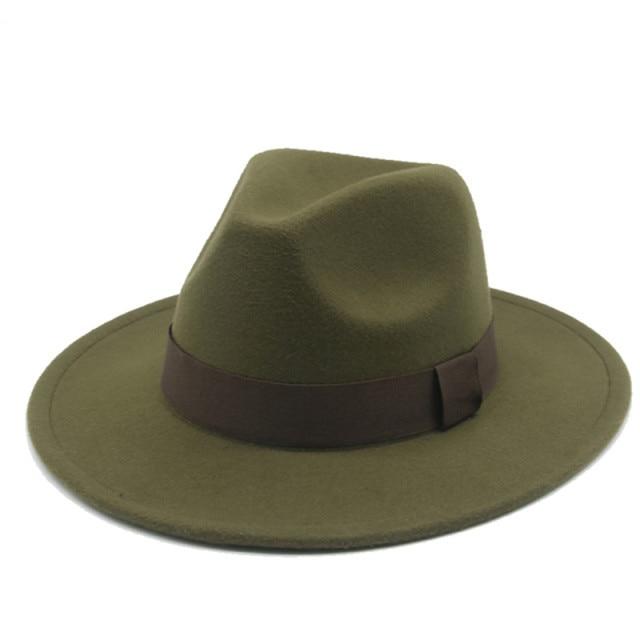 Fedora Hat Women Winter Hats for Women Ribbon Band Hat Wide Brim-Winter Hats-Arimonz-Army green-S-Arimonz