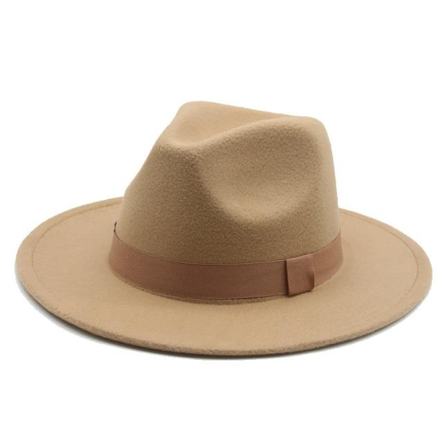 Fedora Hat Women Winter Hats for Women Ribbon Band Hat Wide Brim-Winter Hats-Arimonz-Camel-S-Arimonz