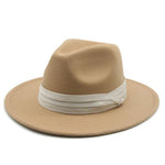 Fedora Hat Women Winter Hats for Women Ribbon Band Hat Wide Brim-Winter Hats-Arimonz-camel-white-S-Arimonz