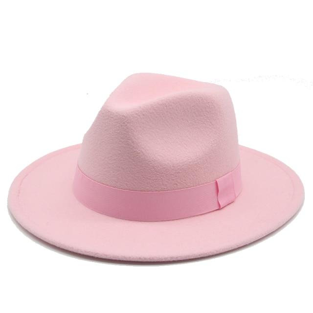 Fedora Hat Women Winter Hats for Women Ribbon Band Hat Wide Brim-Winter Hats-Arimonz-Pink-S-Arimonz
