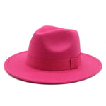 Fedora Hat Women Winter Hats for Women Ribbon Band Hat Wide Brim-Winter Hats-Arimonz-Rose red-S-Arimonz