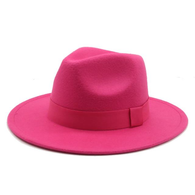 Fedora Hat Women Winter Hats for Women Ribbon Band Hat Wide Brim-Winter Hats-Arimonz-Rose red-S-Arimonz